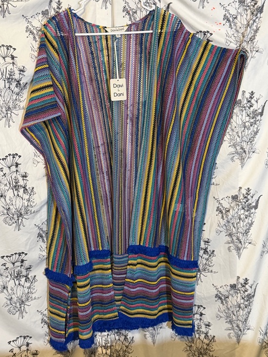 DAVI & DANI Other - DAVI & DANI Rainbow Striped Knit Top with Blue Trim